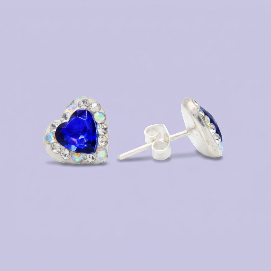 Arete de Plata .925. Corazón Azul Marino con Incrustación de Zirconias mod. 3170