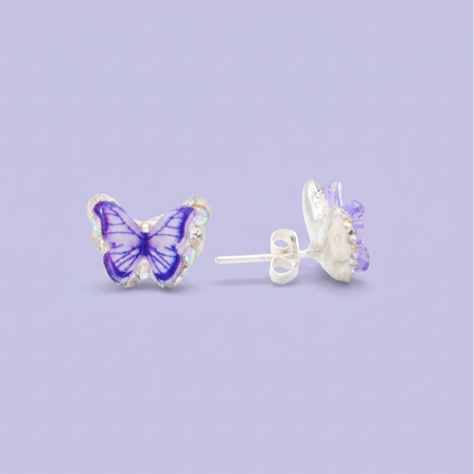 Arete de Plata .925. Mariposa Morada con Zirconia  mod.3191