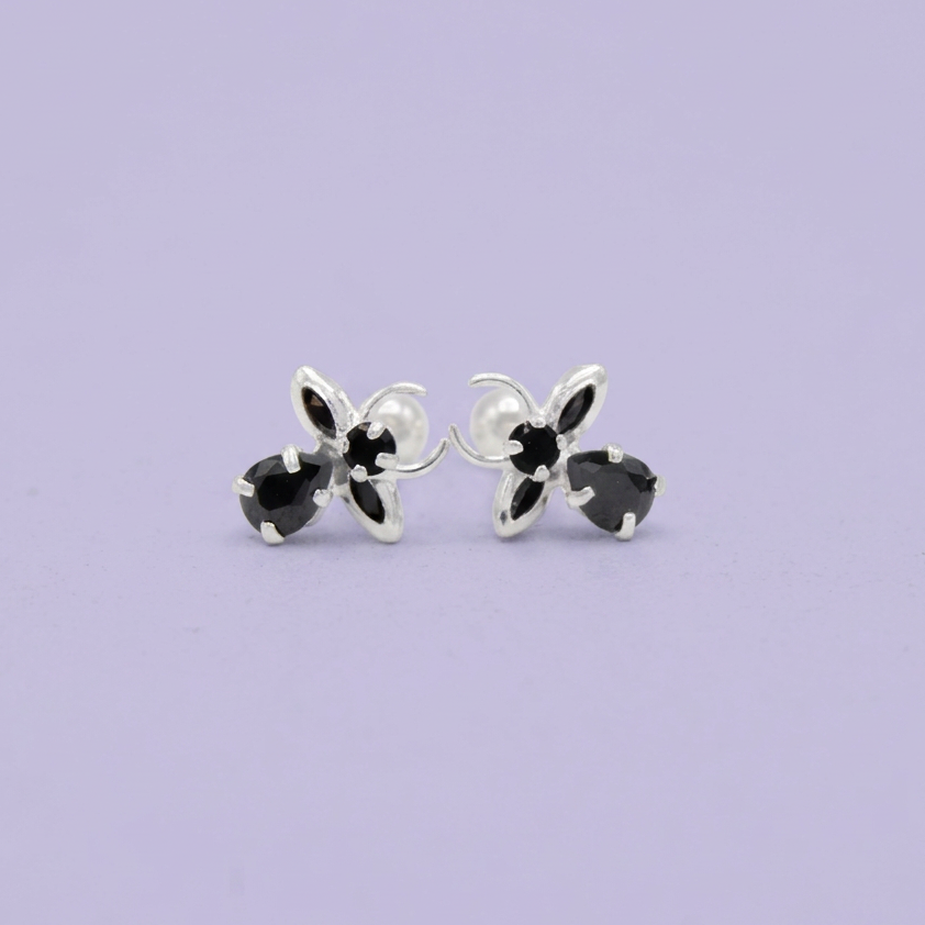 Broquel de Plata .925 con Diseño de Abeja con Zirconia Negra mod. 3059