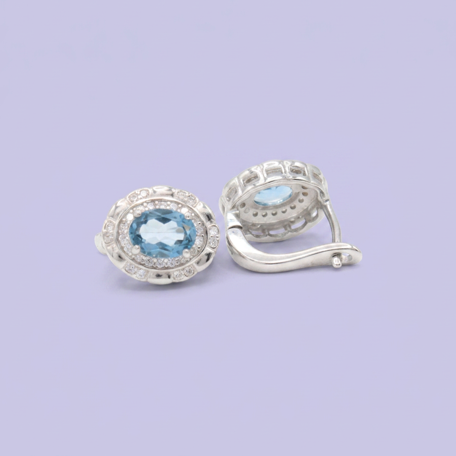 Coordinado de Plata .925  Con Diseño Oval Azul Cielo e Incrustación de Zirconias mod. 2952