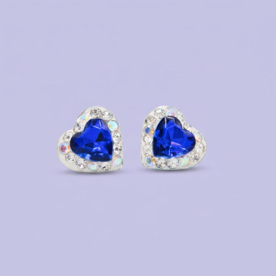 Arete de Plata .925. Corazón Azul Marino con Incrustación de Zirconias mod. 3170