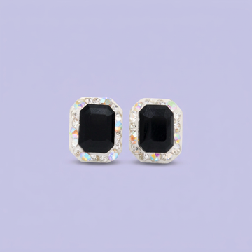 Arete de Plata .925.Rectangular Negro con Incrustación de Zirconias mod. 3186