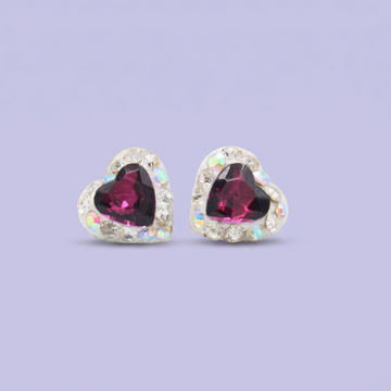 Arete de Plata .925. Corazón Morado con Incrustación de Zirconias mod. 3174