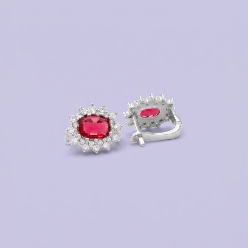 Coordinado de Plata .925 Sol Radiante Color Fucsia con Incrustación de Zirconias mod. 2949