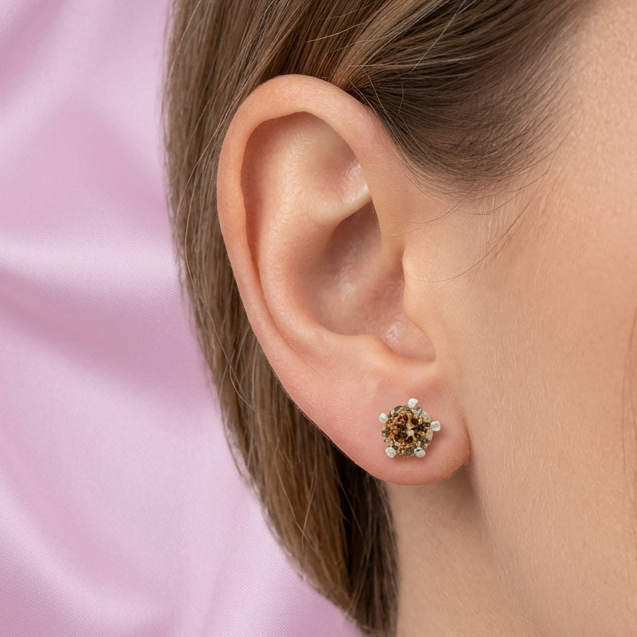 Arete de Plata .925 con Incrustación de Zirconia Color Almendra mod. 2391