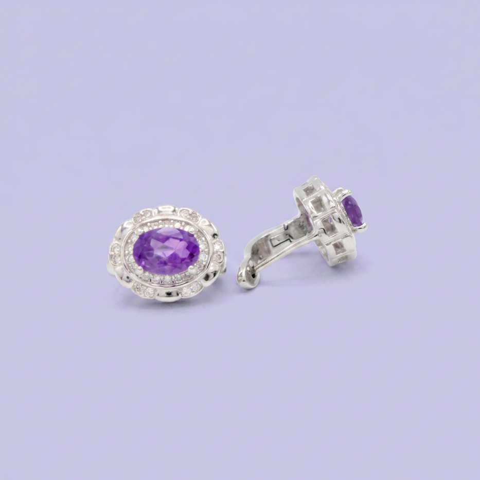 Coordinado de Plata .925 Diseño Oval Violeta e Incrustación de Zirconias mod. 2955