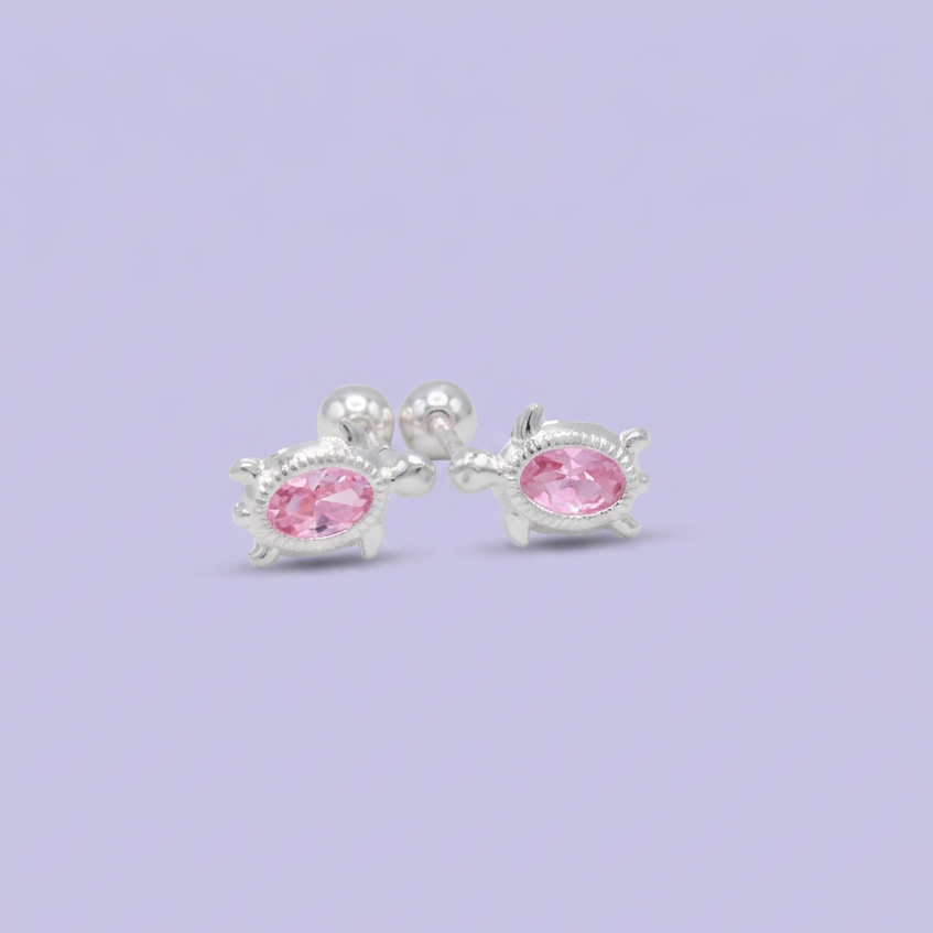 Broquel de Plata .925 Tortuga Marina con Zirconia Rosa Pastel mod. 3071