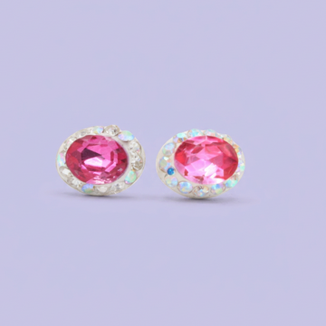 Arete de Plata .925. Oval Rosa con Incrustación de Zirconias mod. 3175