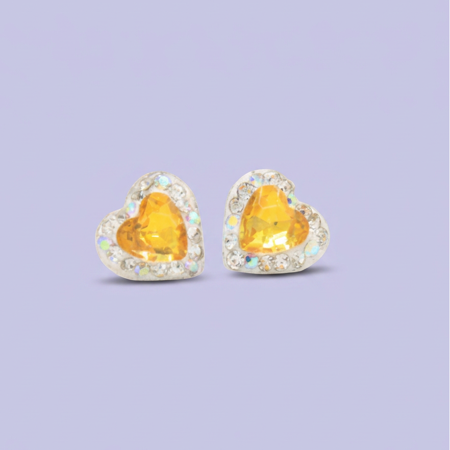 Arete de Plata .925. Corazón Amarillo con Incrustación de Zirconias mod. 3167