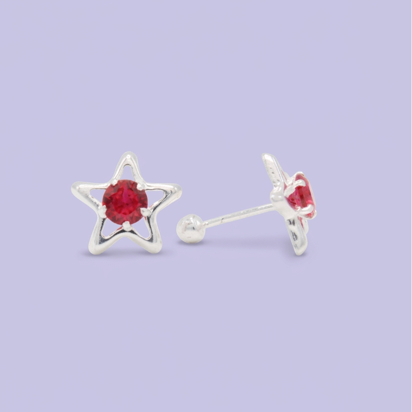 Broquel de Plata .925 Estrella con Zirconia Fucsia mod. 3063