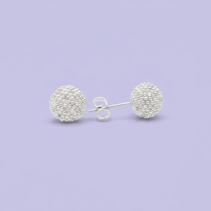 Arete de Plata .925 Esfera con Puntos Plateados Chico mod. 2959