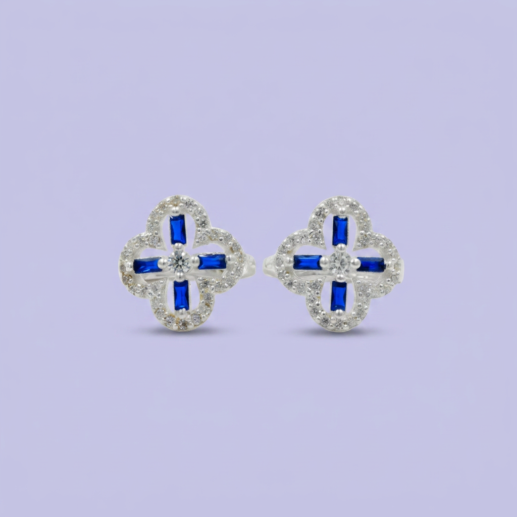 Coordinado de Plata .925 Flor de Cruz Incrustada de Zirconias mod. 2585