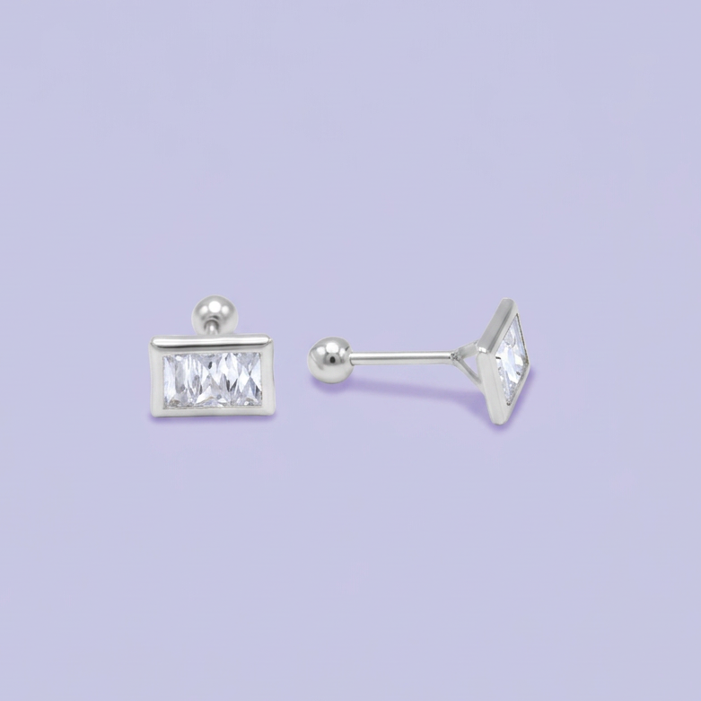 Broquel de Plata .925 Rectangular con Zirconia Blanca mod. 3068