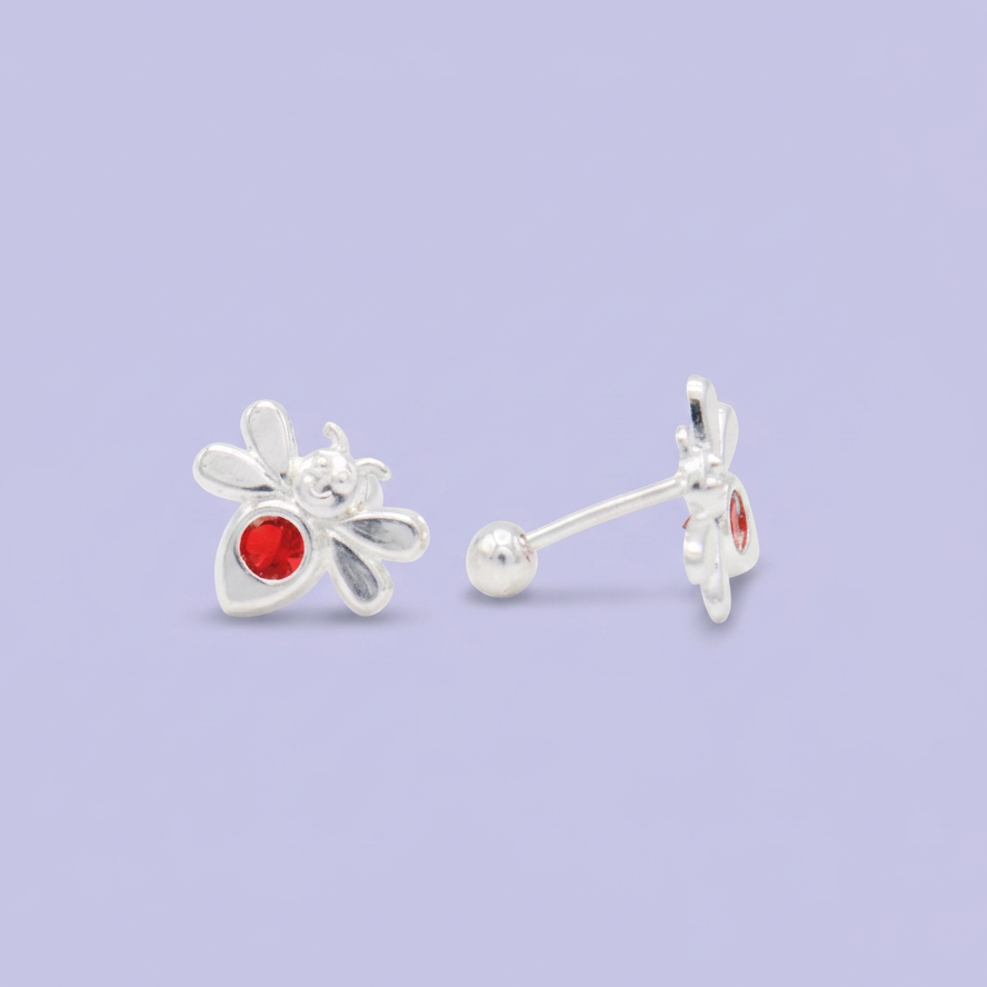 Broquel de Plata .925  Abeja con Centro de Zirconia Roja mod. 3061