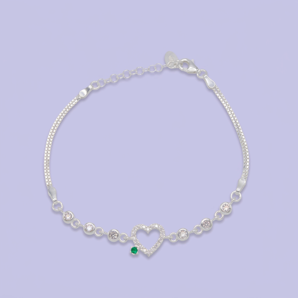 Pulsera de Plata .925 de Corazón con Incrustación de Zirconia Verde mod. 3051
