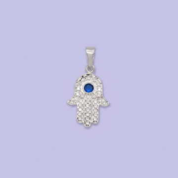 Dije de Plata .925 Mano de Fátima con Zirconia Color Azul Zafiro mod. 3004
