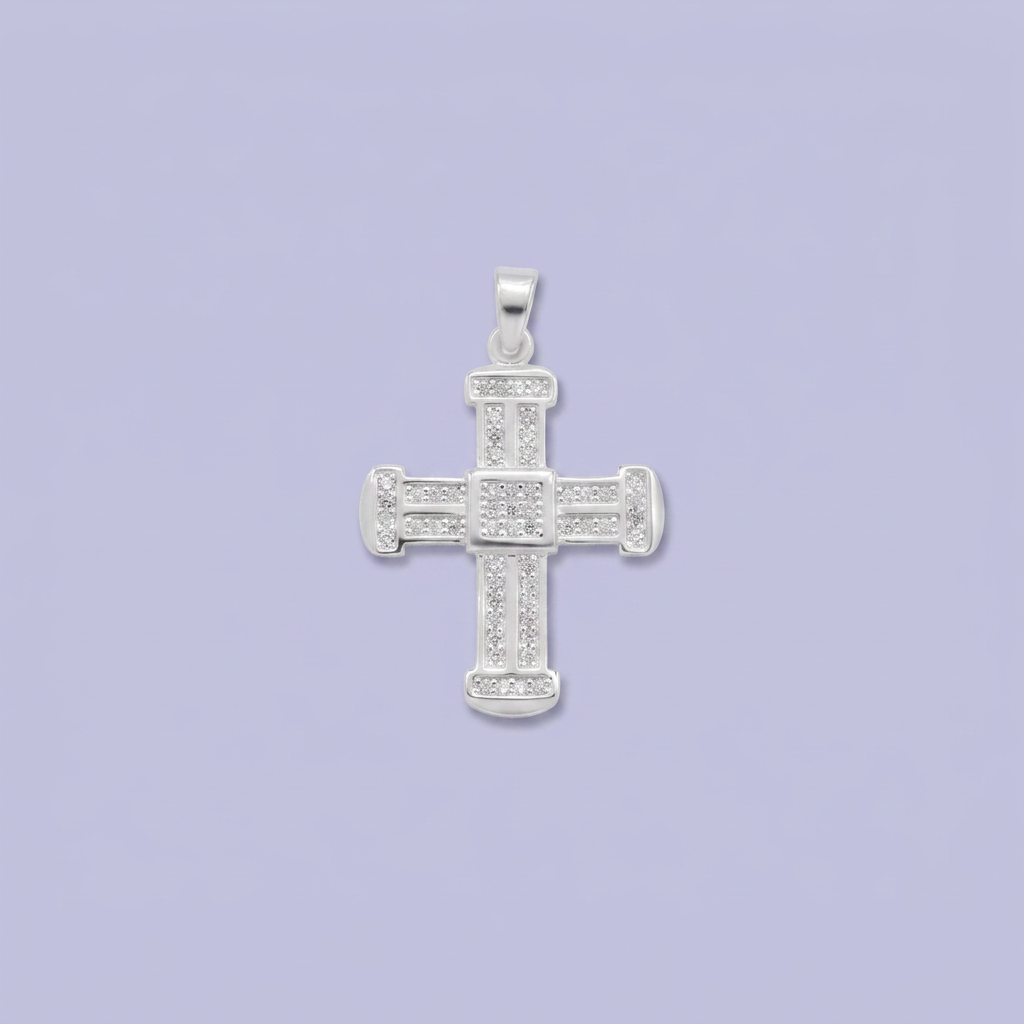 Dije de Plata .925 Cruz Espcial con Separaciones Incrutada con Zirconias mod. 2872