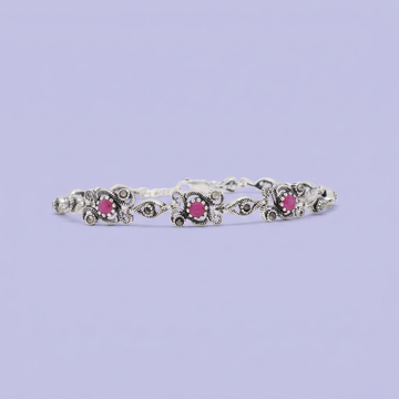 Pulsera de Plata .925 Diseño con Flor de Zirconia Magenta Detallada con Marquesitas mod. 3087