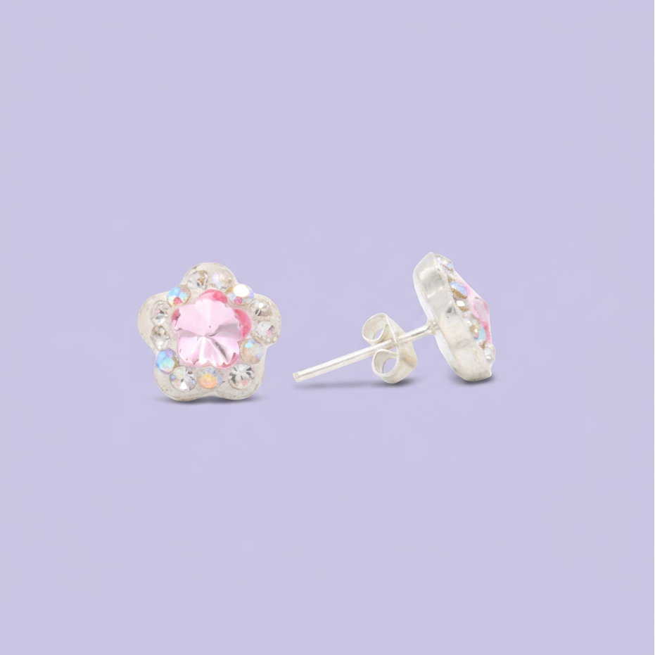 Arete de Plata .925. Flor Rosa Pastel e Incrustación de Zirconia mod. 3200