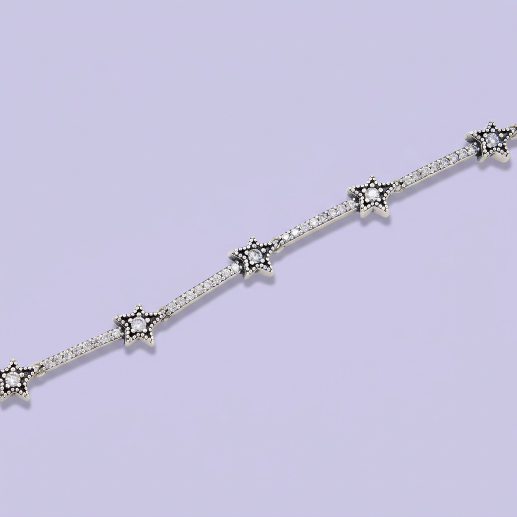 Pulsera de Plata .925 Tejido de Estrella Fugaz Incrutada con Zirconias mod. 3084