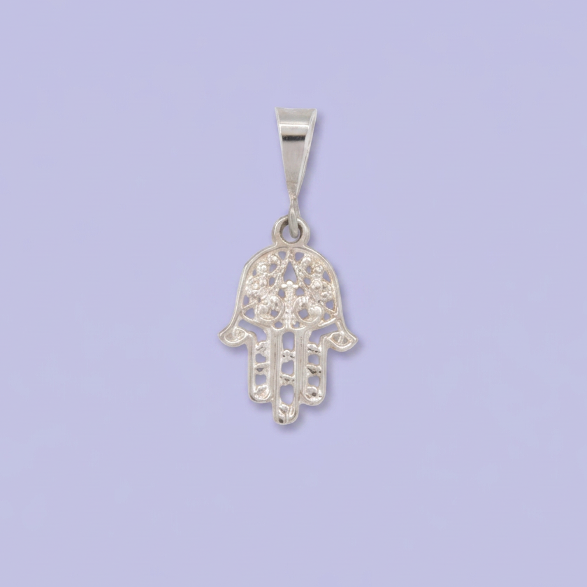 Dije de Plata .925 Diseño Mano de Fátima Estilo Calado Brillante mod. 2998