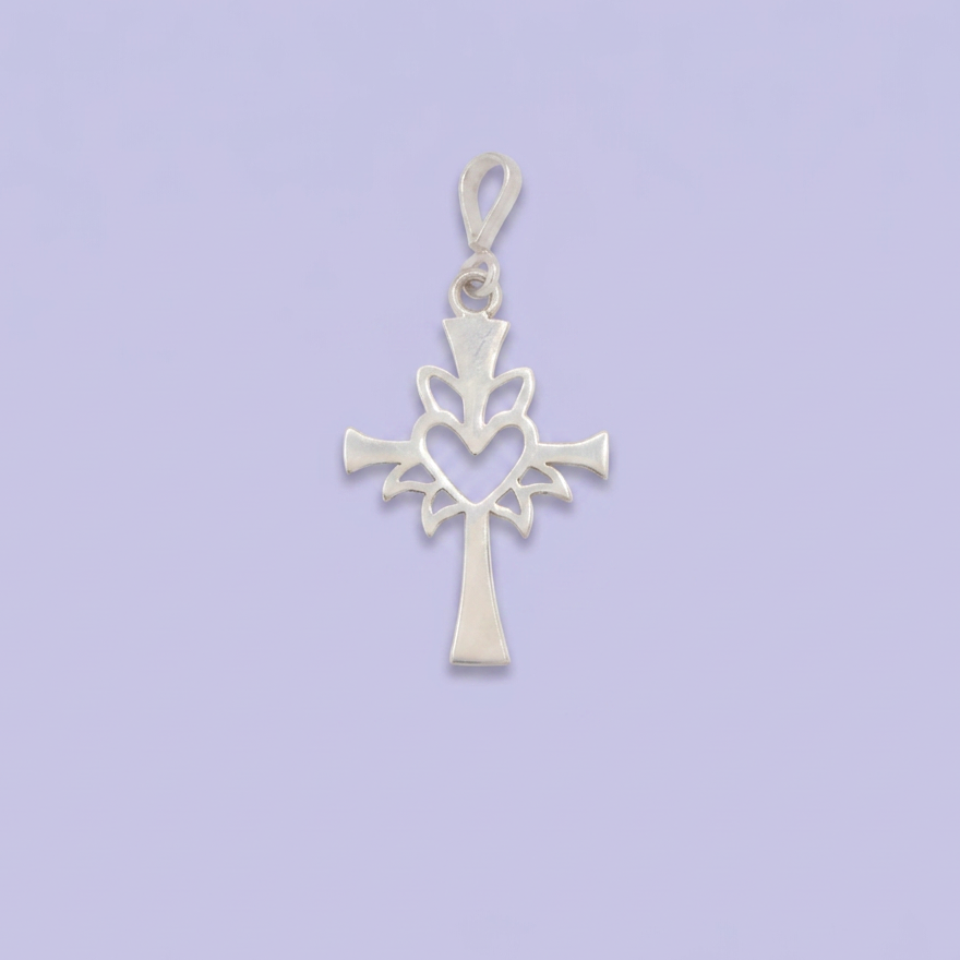 Dije de Plata .925 Cruz Fina con Calado de Corazón mod. 2994