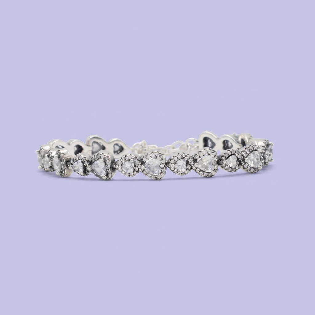 Pulsera de Plata .925 Tejido de Corazones Incrustados con Zirconias mod. 3083
