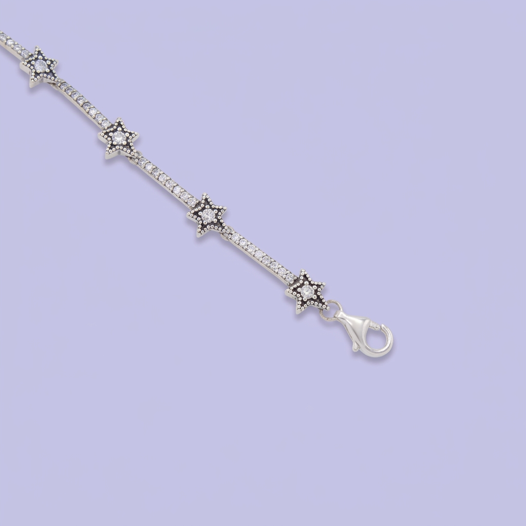 Pulsera de Plata .925 Tejido de Estrella Fugaz Incrutada con Zirconias mod. 3084