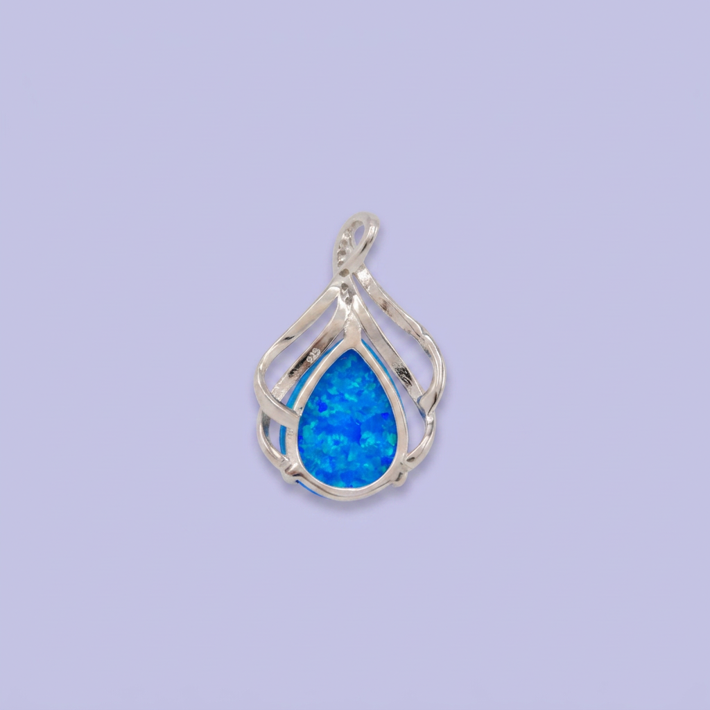 Dije de Plata .925 Diseño Especial de Gota Incrustado con Ópalo Azul mod. 2887