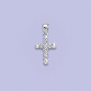 Dije de Plata .925 Cruz Pequeña con Zirconias Redondas de Diseño Especial Brillante mod. 2875