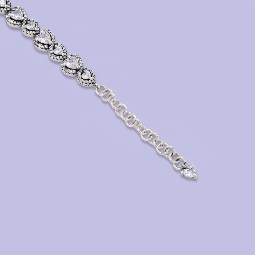 Pulsera de Plata .925 Tejido de Corazones Incrustados con Zirconias mod. 3083