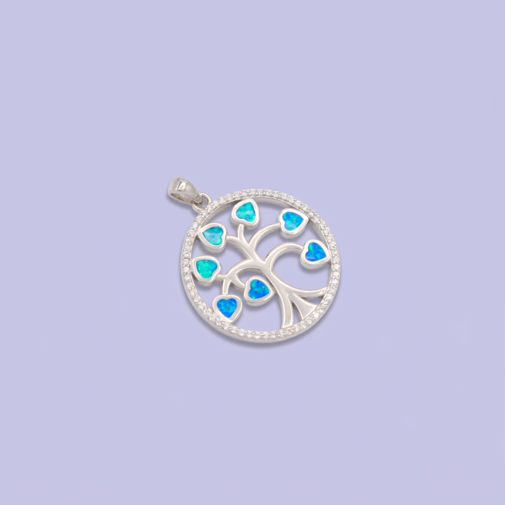 Dije de Plata .925 Árbol de la Vida con Ópalos Azules mod. 2890