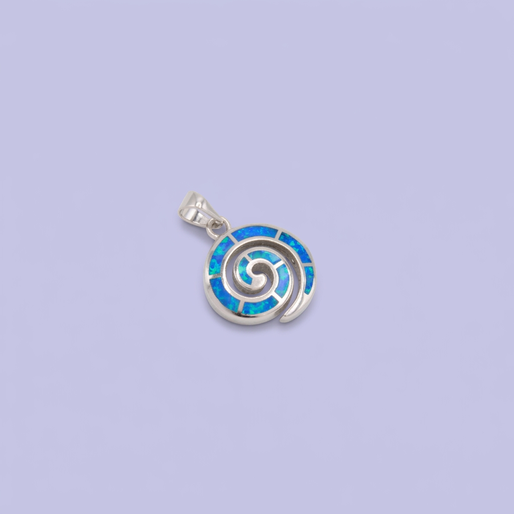 Dije de Plata .925 Espiral Incrustada con Ópalo Azul mod. 2892