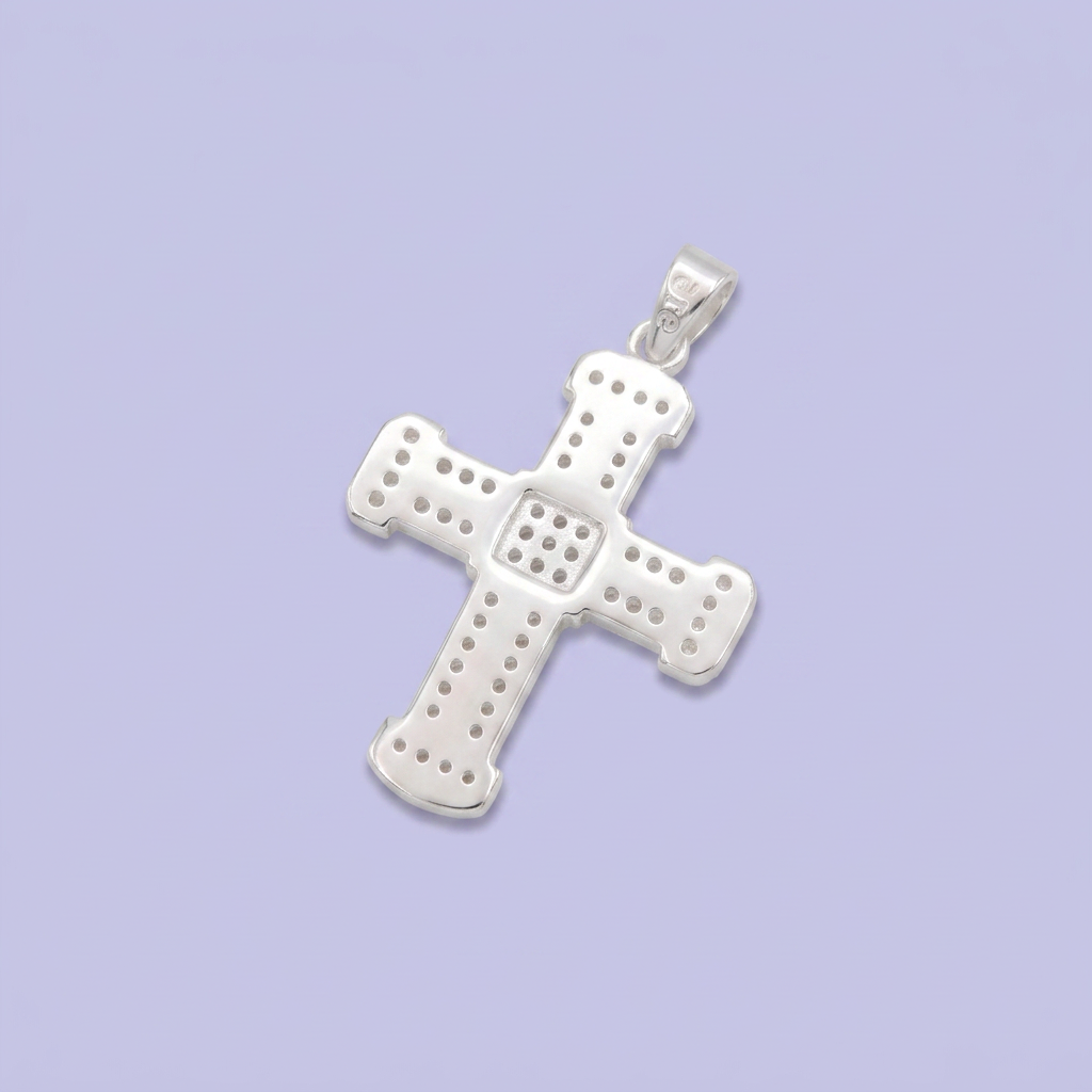 Dije de Plata .925 Cruz Espcial con Separaciones Incrutada con Zirconias mod. 2872