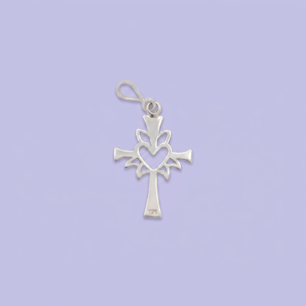 Dije de Plata .925 Cruz Fina con Calado de Corazón mod. 2994