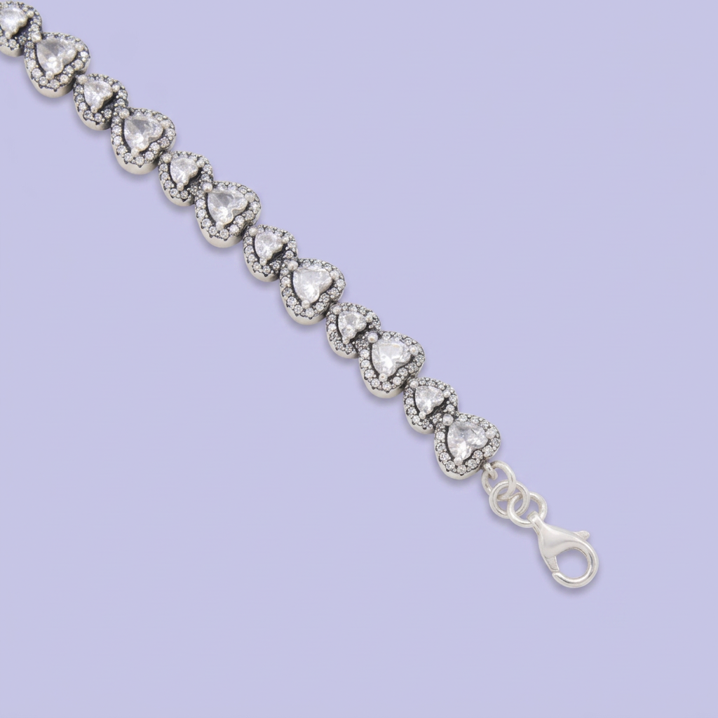 Pulsera de Plata .925 Tejido de Corazones Incrustados con Zirconias mod. 3083