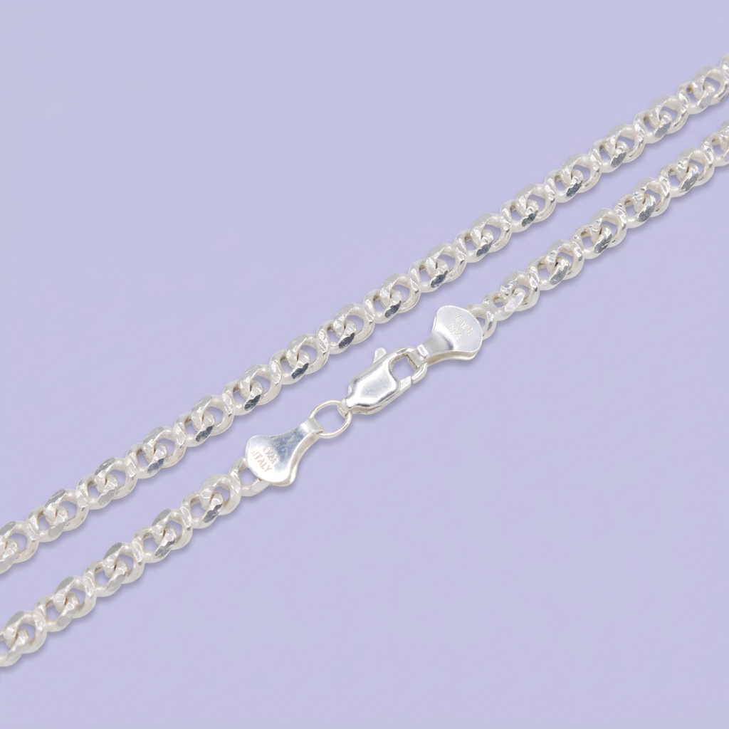 Cadena de Plata .925 Tejido Barbado Doble con Diamantado mod. 3032
