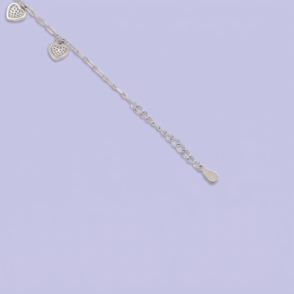 Pulsera de Plata .925 Tejido Clip Fino con Corazones Incrustados con Zirconias Finas mod. 3090