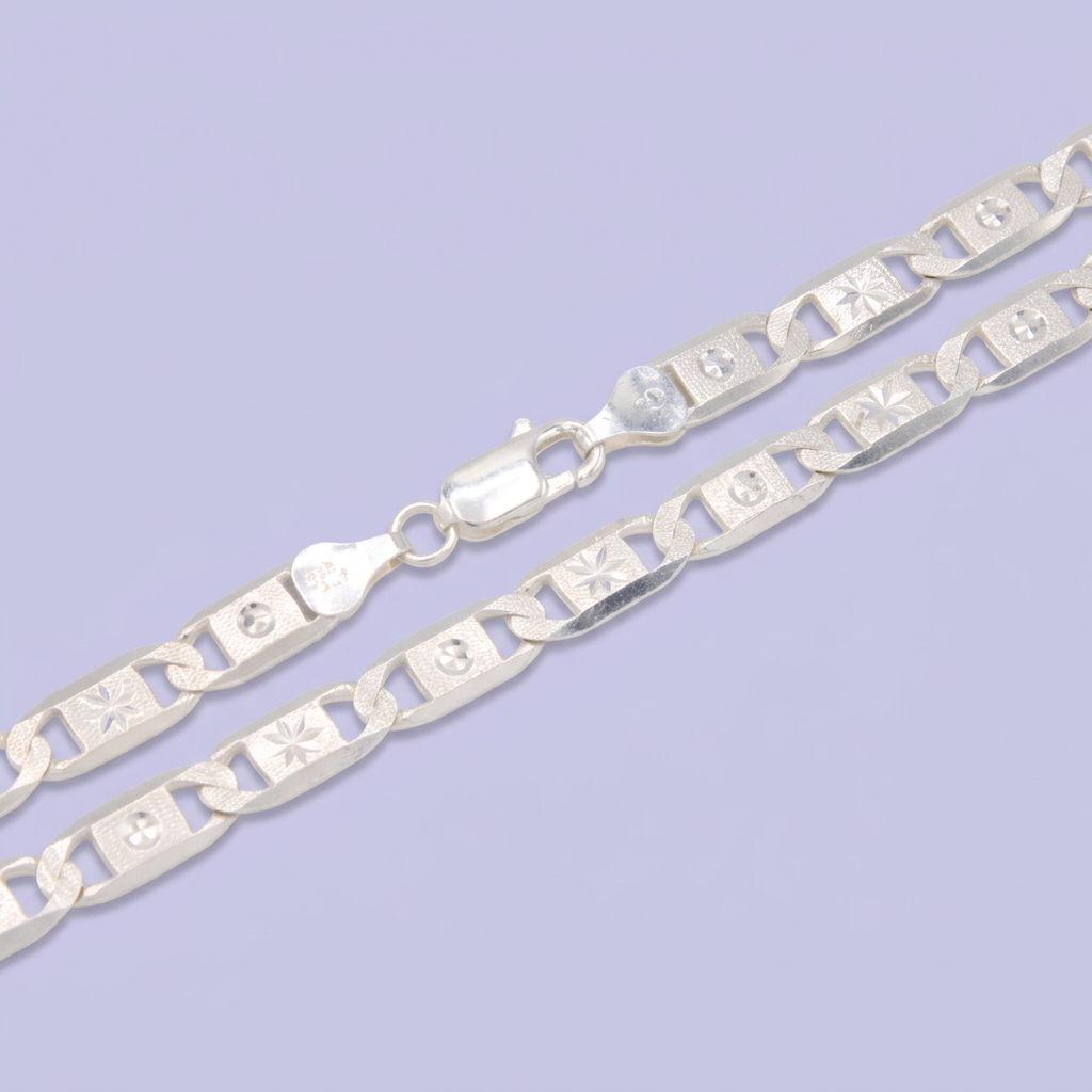 Cadena de Plata .925 Tejido Navaja Detallado Mate y Diamantado Estrella mod. 3042