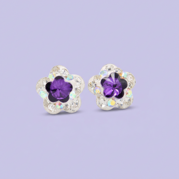 Arete de Plata .925. Flor  Violeta e Incrustación de Zirconia mod. 3199
