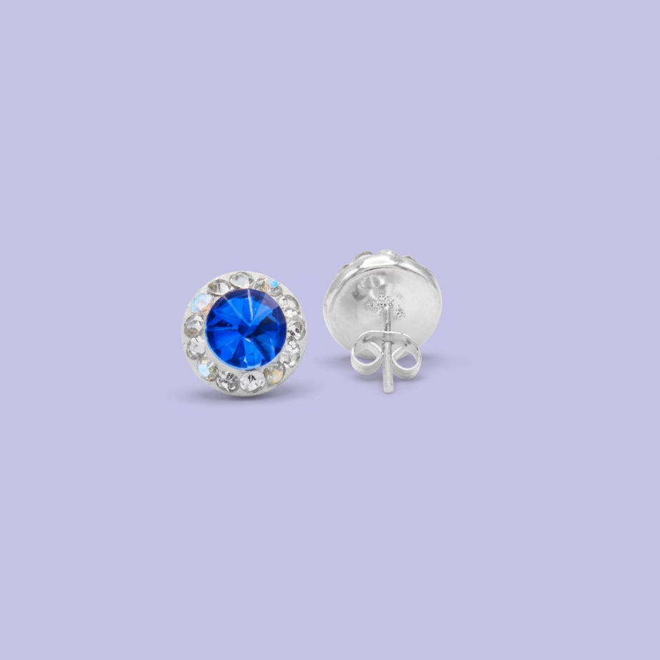 Arete de Plata .925. Circular Azul Marino  con Zirconias Tornazol mod. 3209
