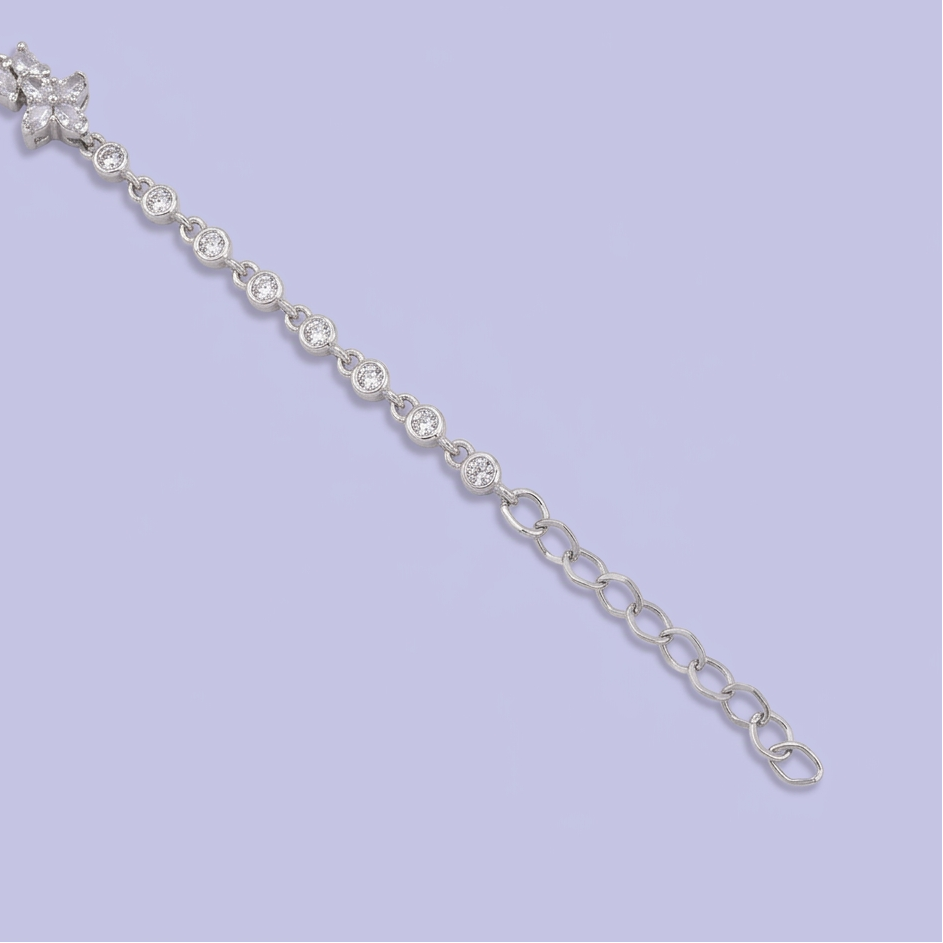 Pulsera de Plata .925 Tejido de Círculos con Eslabones de Zirconia Rosa y Tréboles Brillantes mod. 3089