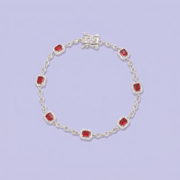 Pulsera de Plata .925 Diseño Elegante Tejido de Cuadros con Zirconias de Color Rojo Rubí mod. 3088