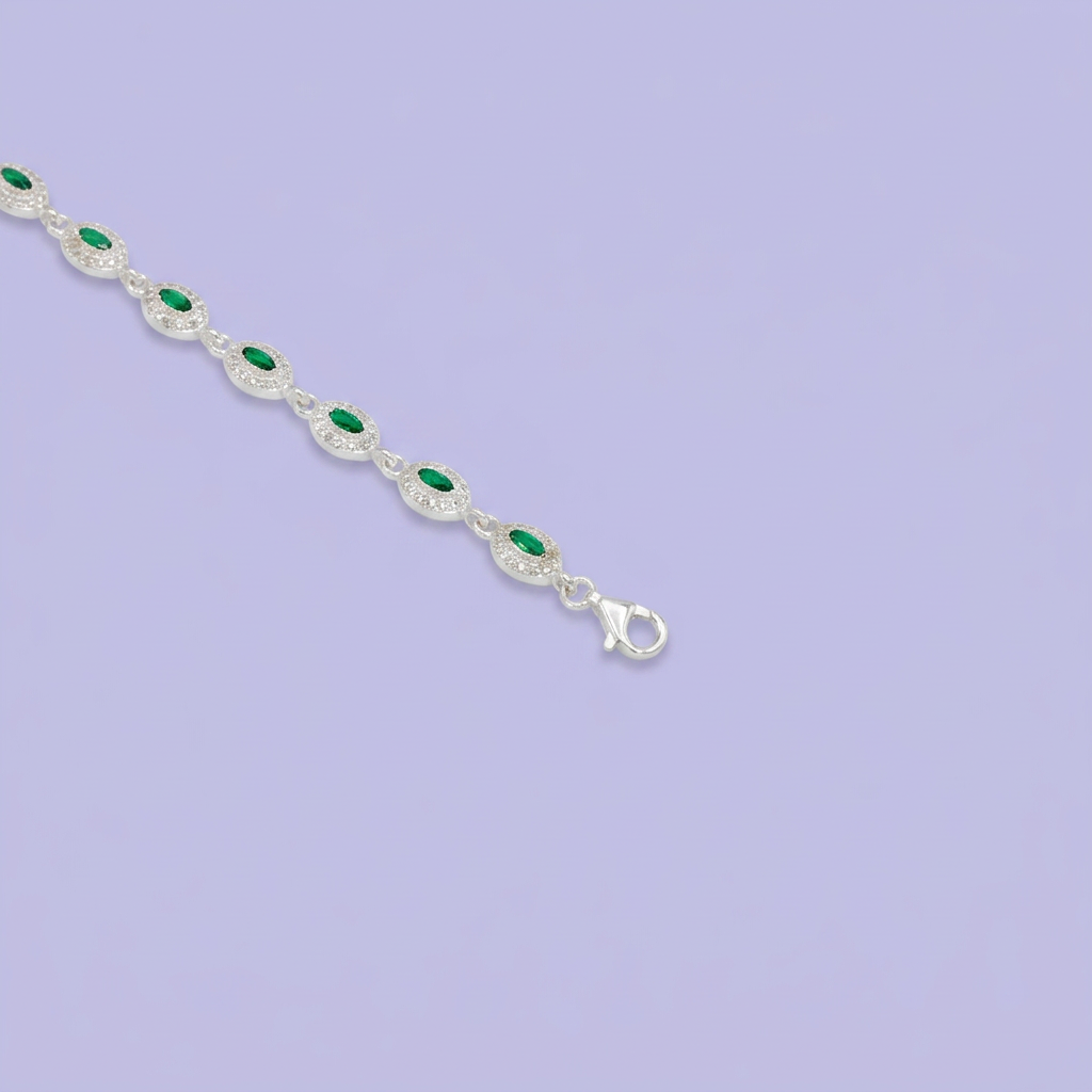Pulsera de Plata .925 de Ovalos con Incrustación de Zirconias Verdes mod. 3048