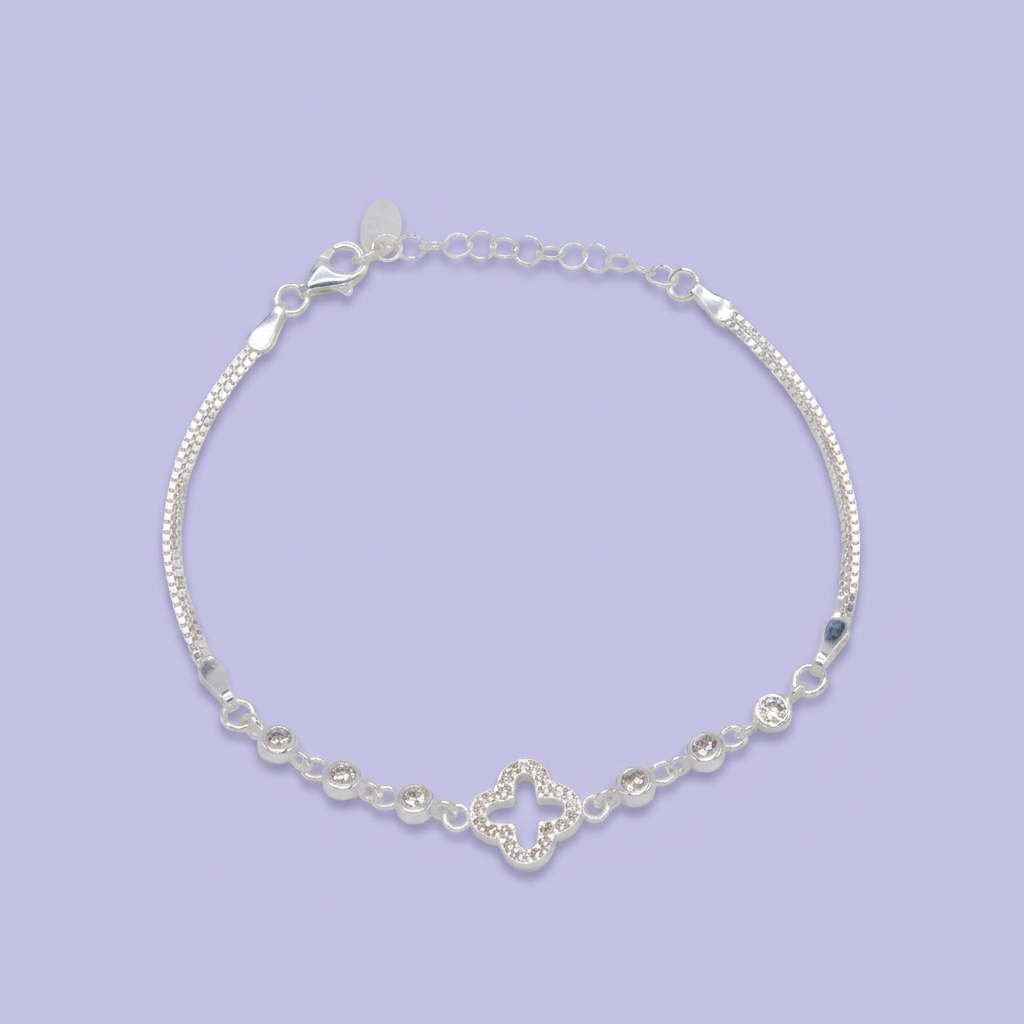 Pulsera de Plata .925 Especial Flor de Cruz con Incrustación de Zirconias mod. 3050
