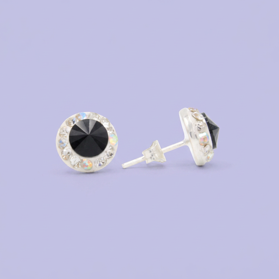 Arete de Plata .925. Circular Negro con Zirconias Tornazol mod. 3207