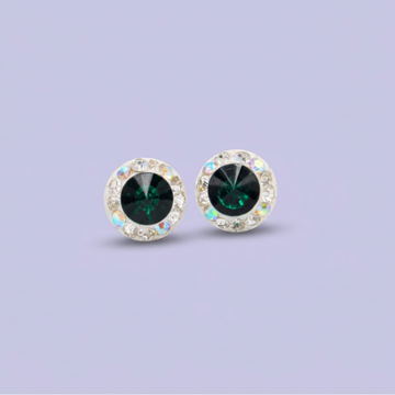 Arete de Plata .925. Circular Verde Militar con Zirconias Tornazol mod. 3201