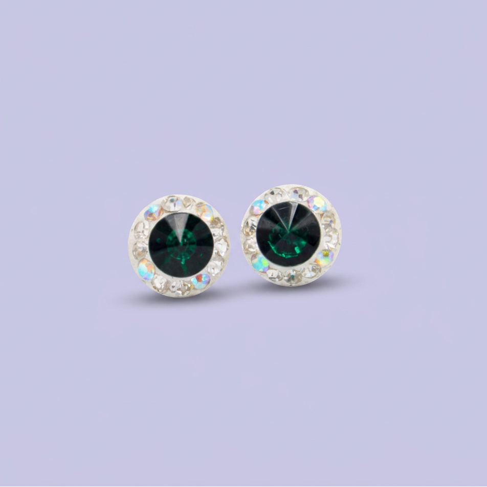 Arete de Plata .925. Circular Verde Militar con Zirconias Tornazol mod. 3201