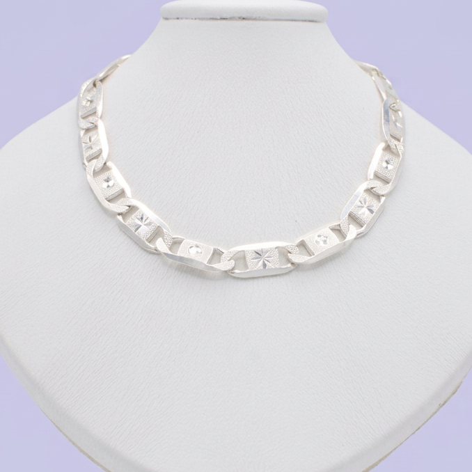 Cadena de Plata .925 Tejido Navaja Detallado Mate y Diamantado Estrella mod. 3042