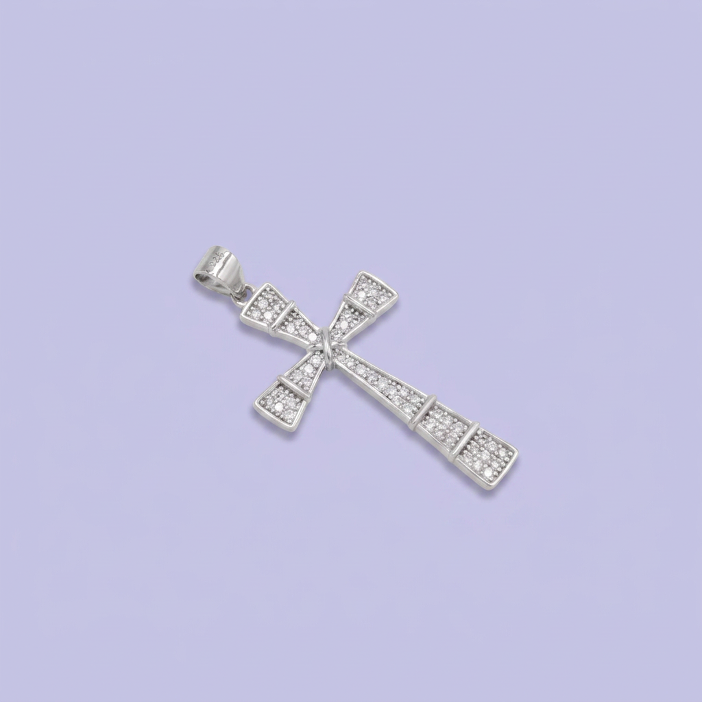 Dije de Plata .925 Cruz Incrustada de Zirconias Brillantes Detallada con Divisiones mod. 2880